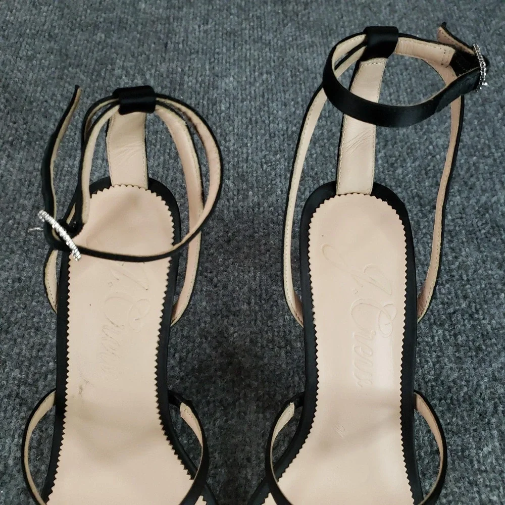 J.CREW Shoes Womens Size 9 Black Strappy‎ Leather Polyester Block Heel BP333